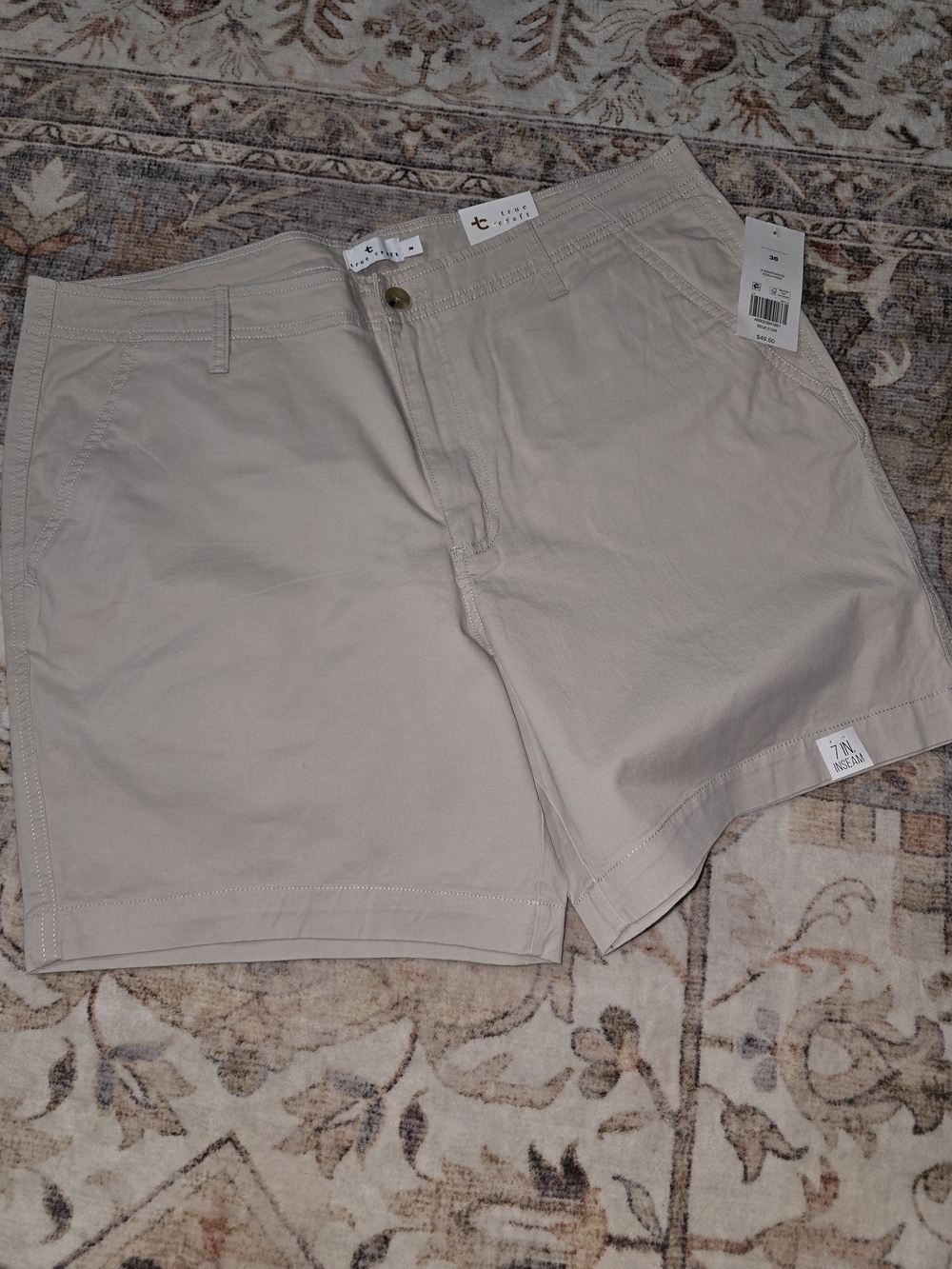 True Craft Beige Cotton Flat-Front Bermuda Shorts